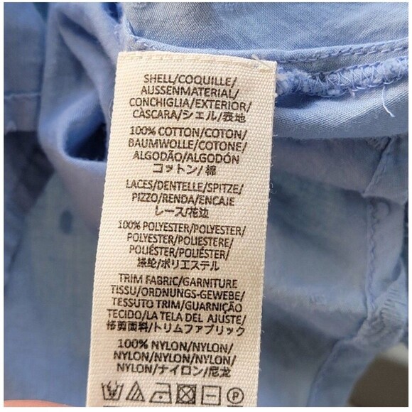 Free People Drive You Mad Blouse Medium Blue Crocheted Cropped Balloon Sleeves M - Picture 14 of 15